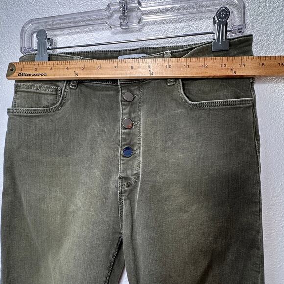 Zara Women Olive Green Button Fly Distressed Knee Skinny Jean High Waist 10 - Picture 14 of 16